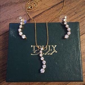 Landau 7 stone gold necklace and earring set